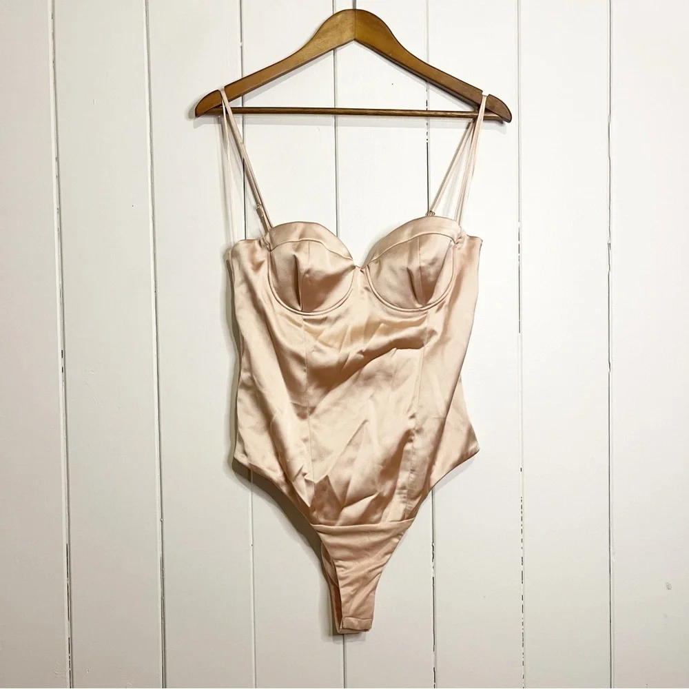Zara Champagne Satin Effect Bustier Bodysuit. Size Large. NWT. - Picture 1 of 9